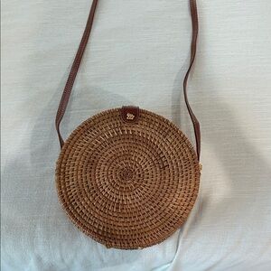 Round Woven Brown Crossbody Bag